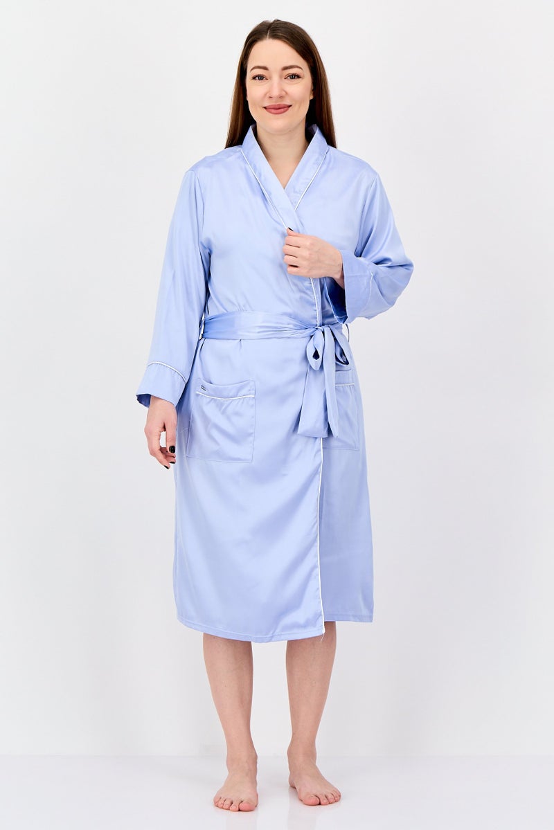 NINE WEST Women Plain Satin Nightwear Robe, Lavender - Image 1